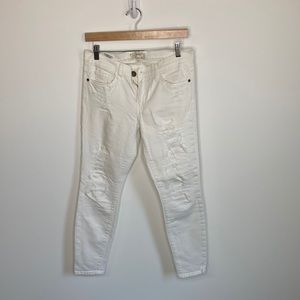 CURRENT/ELLIOTT | Ivory Distressed Mid Rise Straight | 27